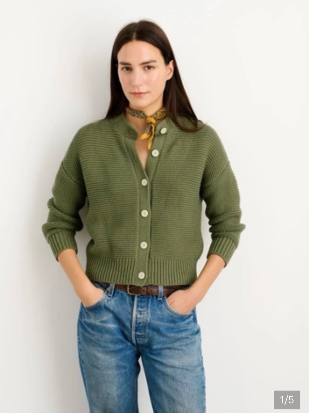 Alex Mill Cardigan Sweater Womens XS Green Nico Chunky Mock Neck Button Knit - Picture 13 of 13